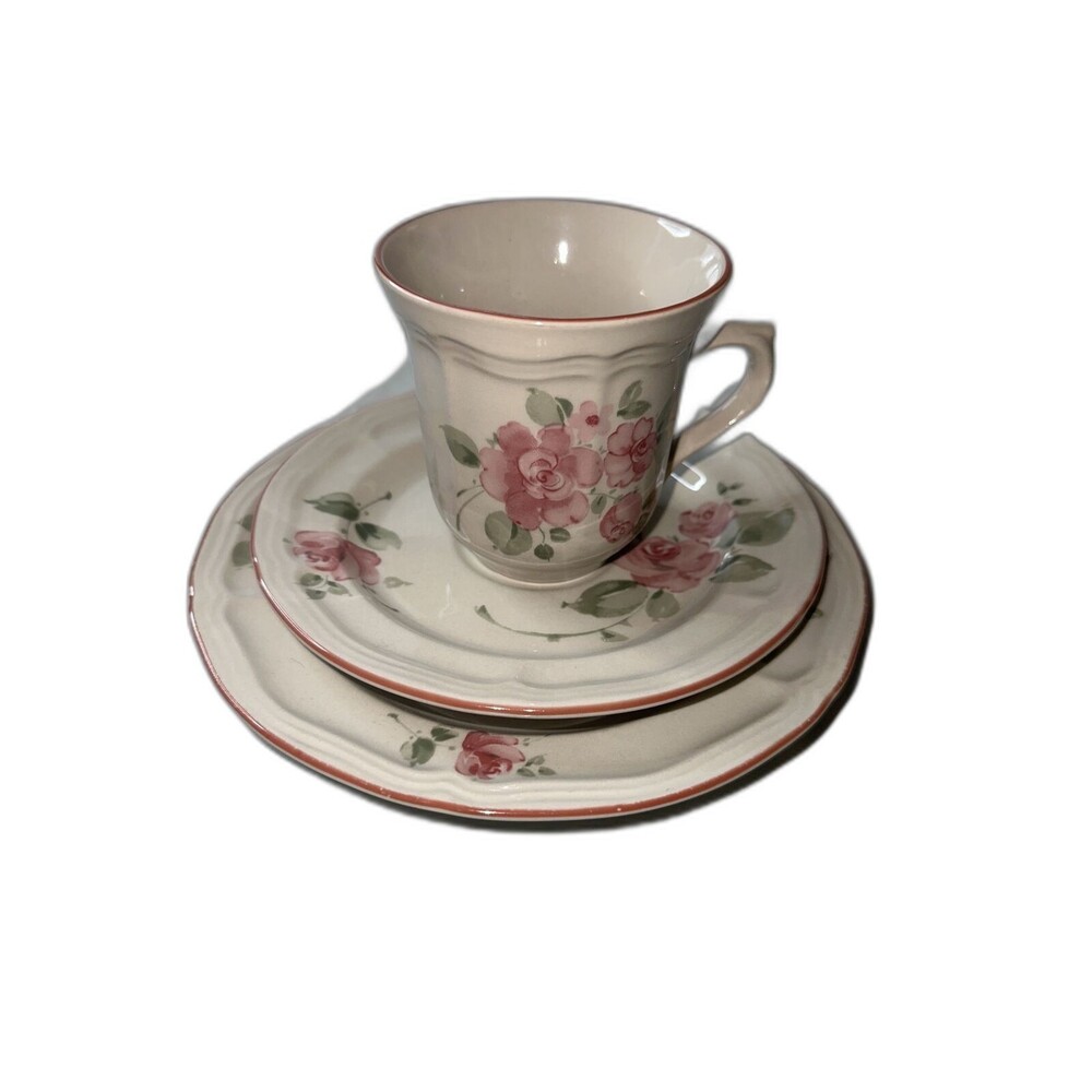 Gibson Floral Tea Cup and Saucer Set with Plate Elegant Pink Roses Design